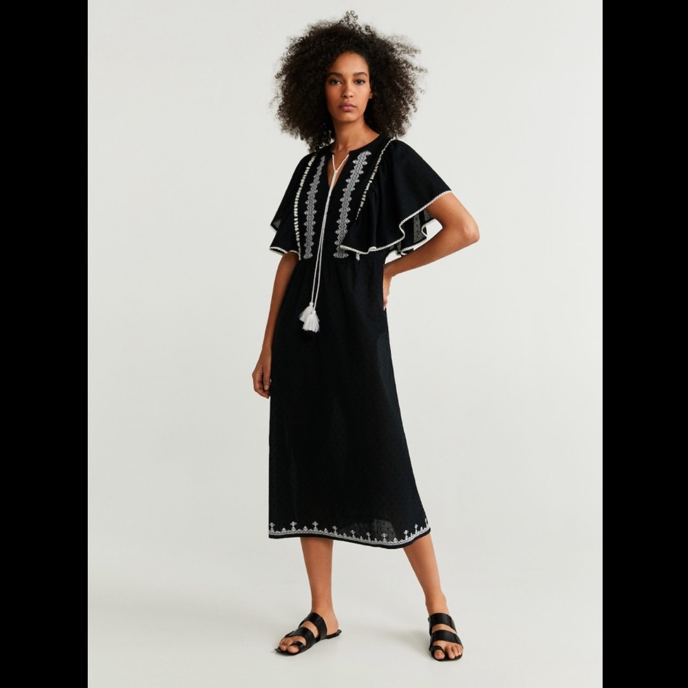 Mango black and white pompom dress